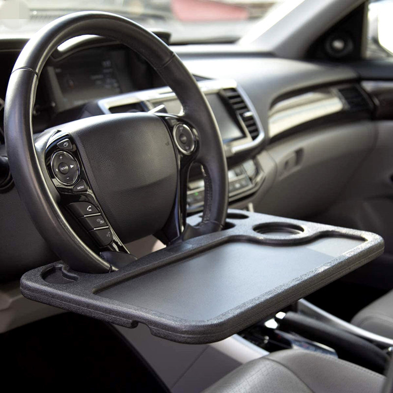 Grey Portable Car Steering Wheel Tray - 2-in-1 Dual Sided Laptop Desk & Food view 2