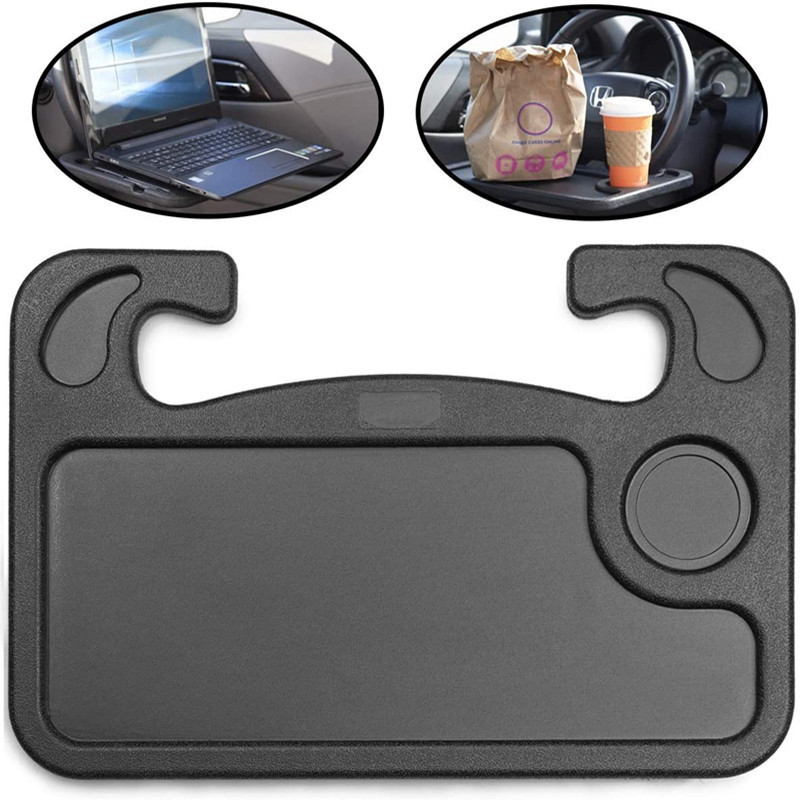 Grey Portable Car Steering Wheel Tray - 2-in-1 Dual Sided Laptop Desk & Food view 4