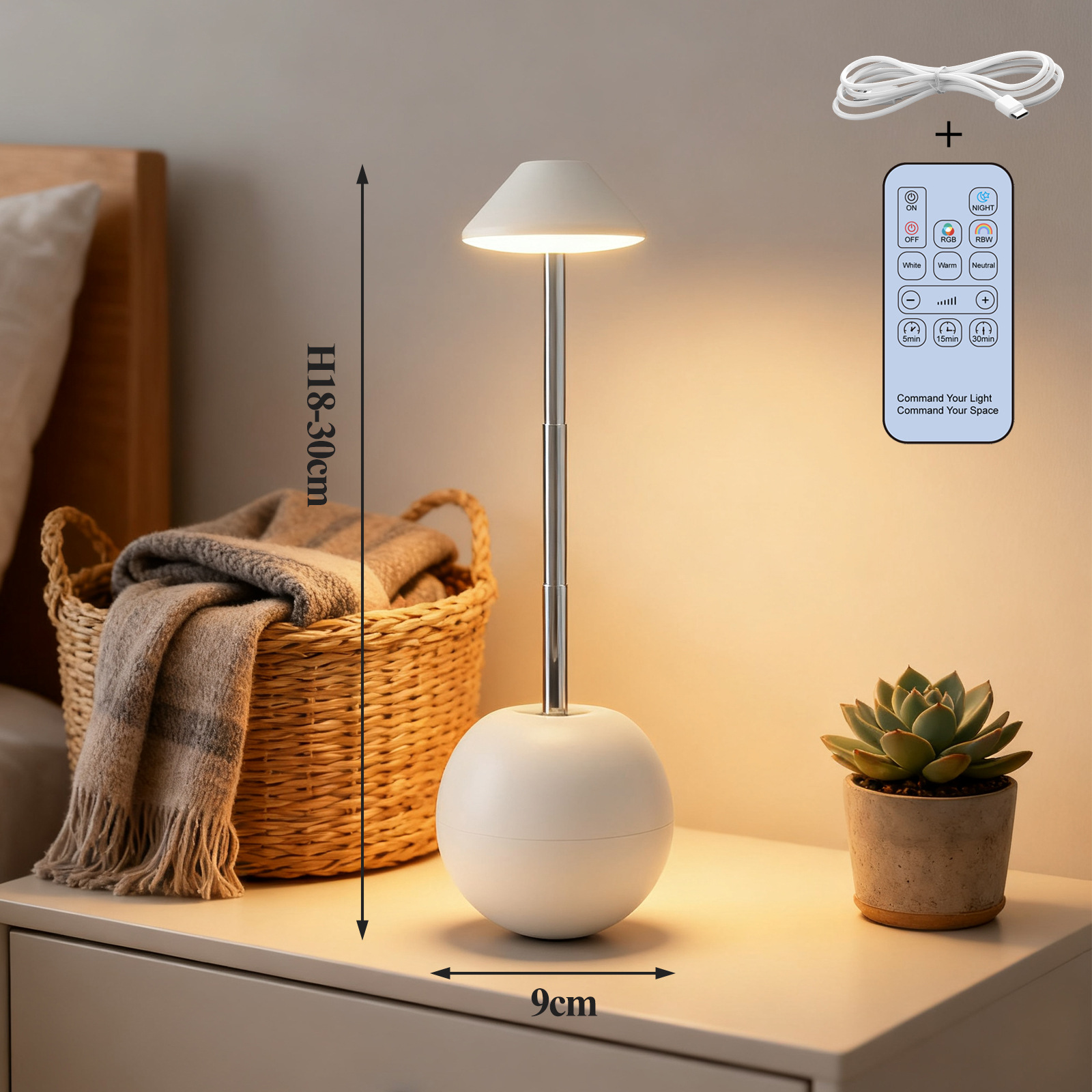 White Creative Tumbler LED Night Light - Rechargeable RGB Desk Lamp with view 2