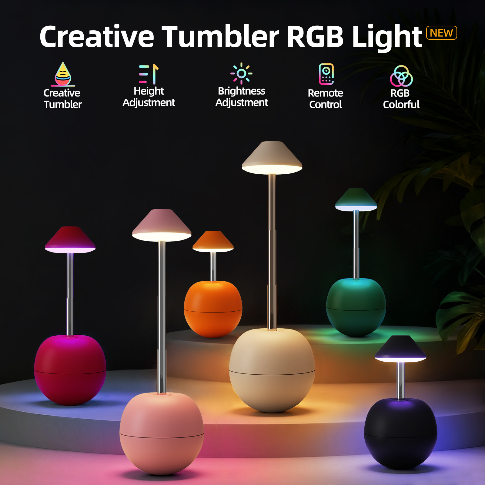 White Creative Tumbler LED Night Light - Rechargeable RGB Desk Lamp with view 4
