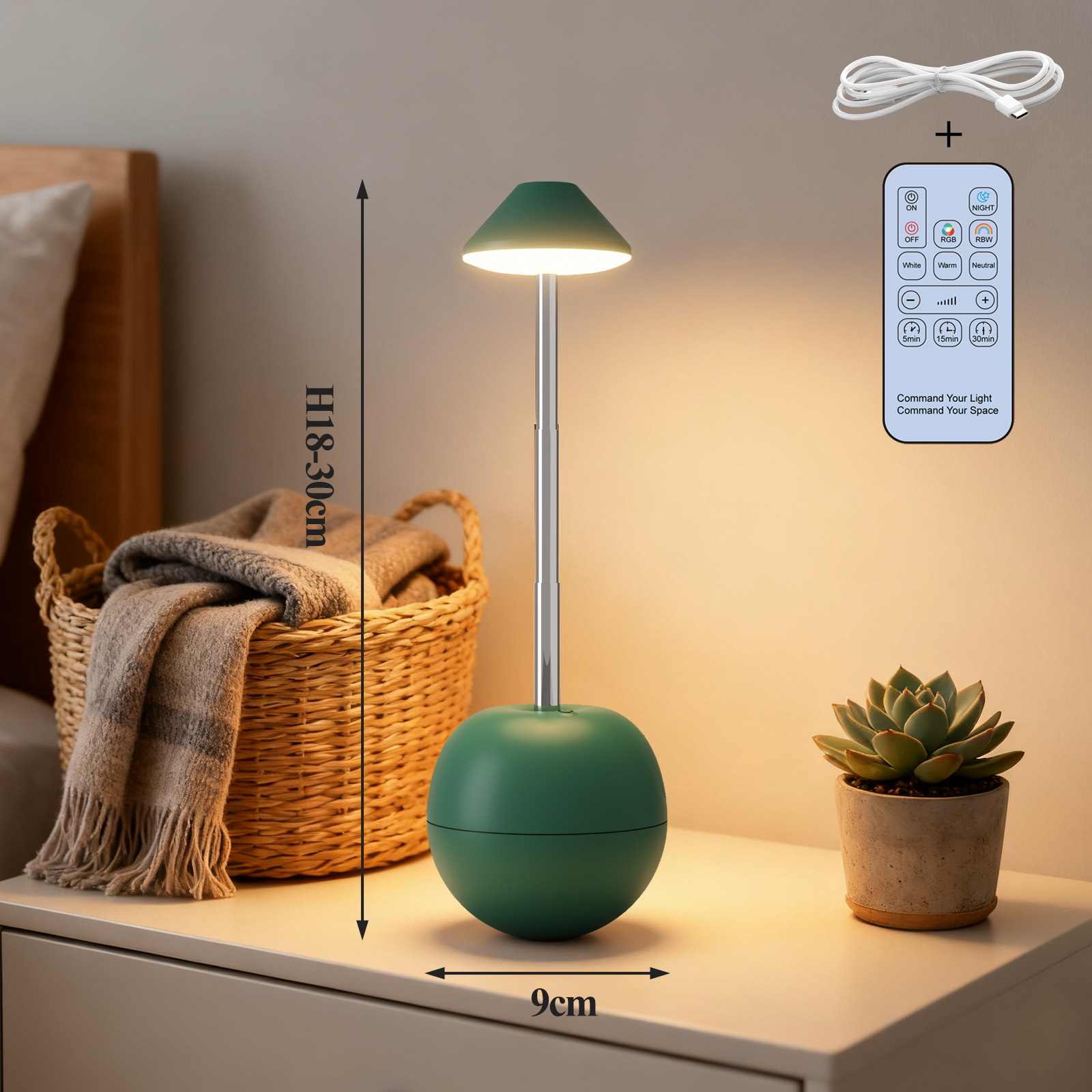 Green Creative Tumbler LED Night Light - Rechargeable RGB Desk Lamp with view 2