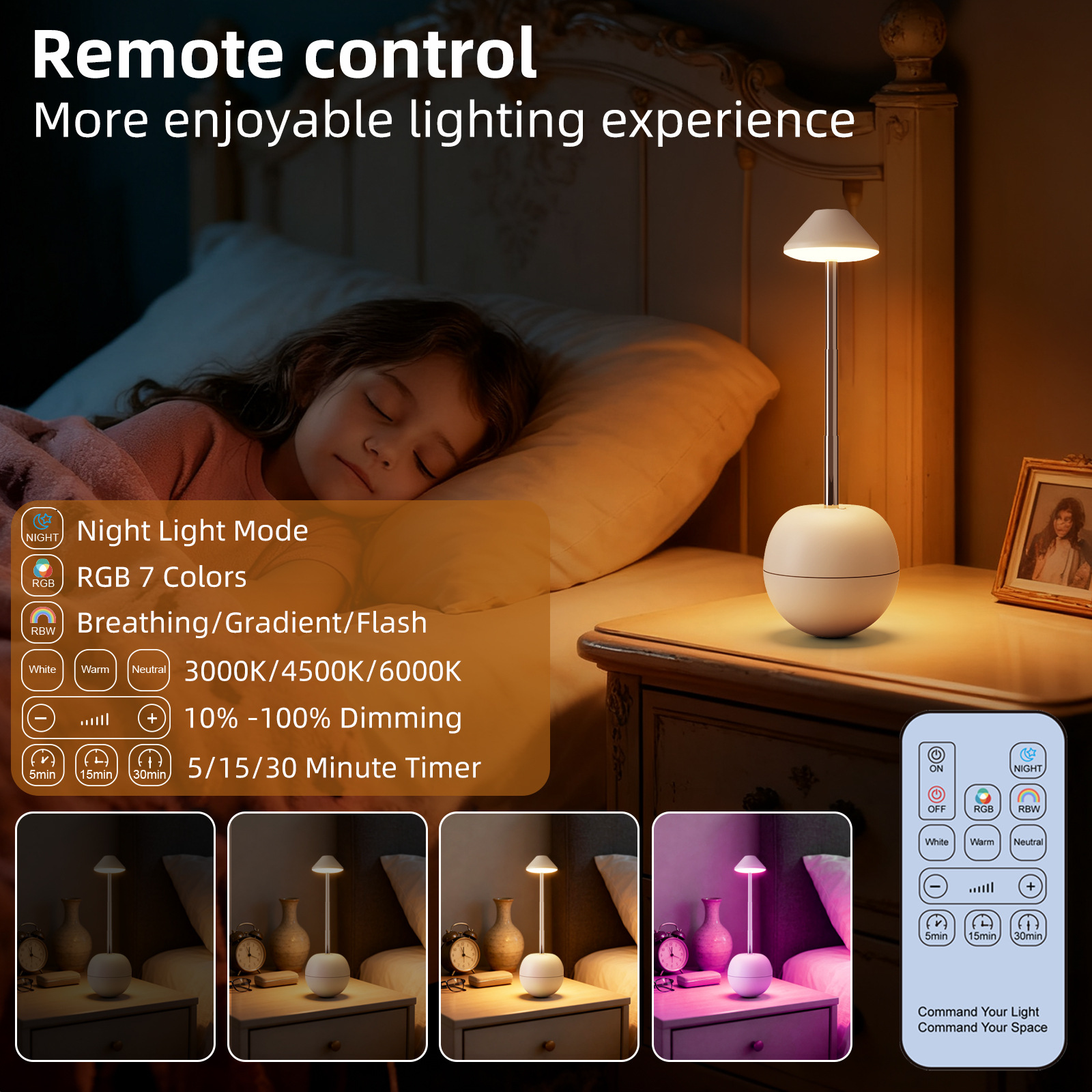 Green Creative Tumbler LED Night Light - Rechargeable RGB Desk Lamp with view 5