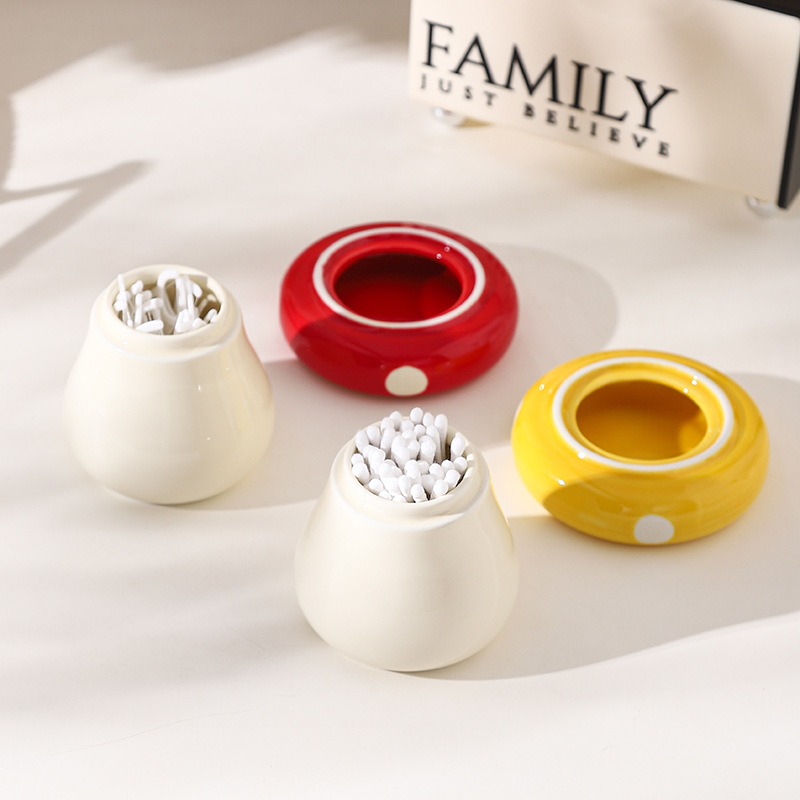Red Stylish Mushroom Ceramic Toothpick Holder and Cotton Swab Jar for Home view 4