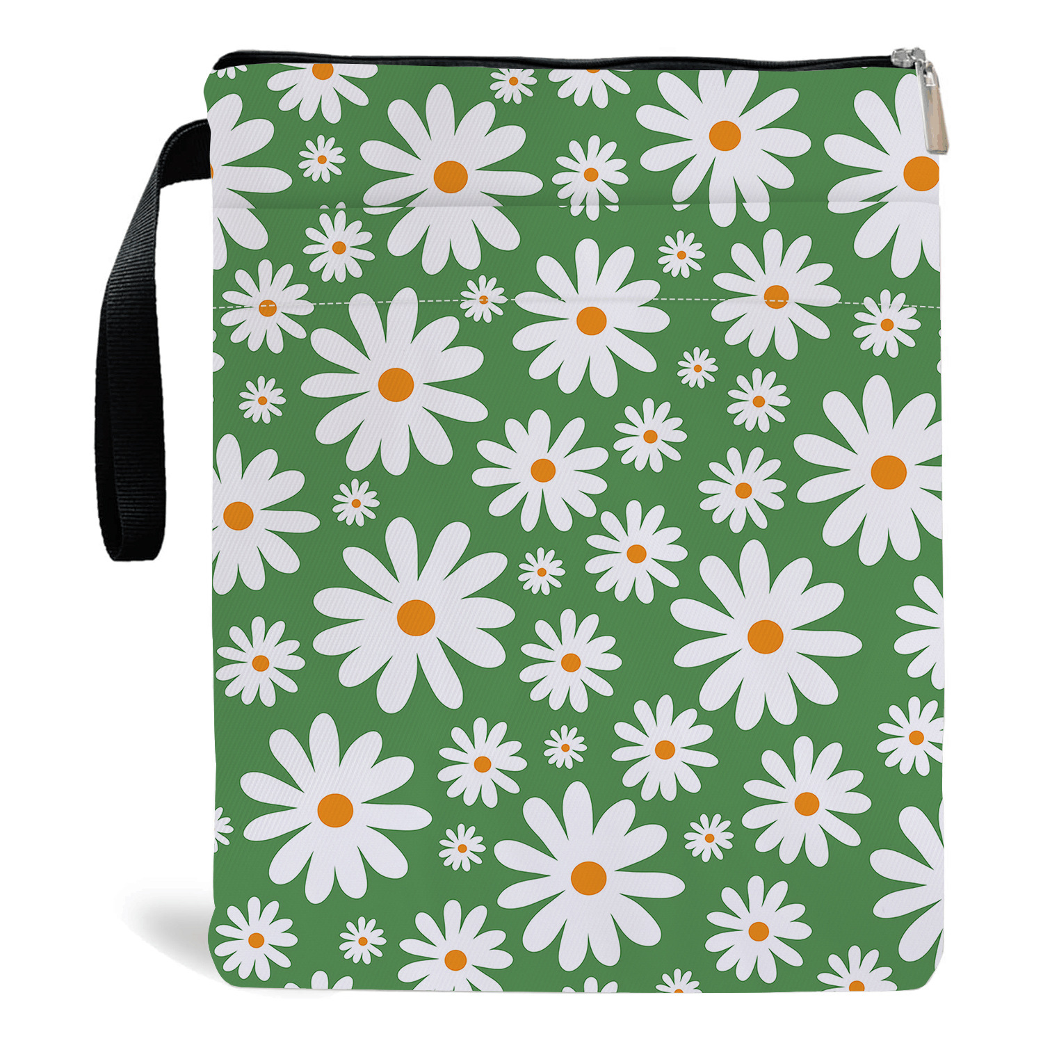 Green Floral pattern book cover with zippered pocket - Lightweight polyester