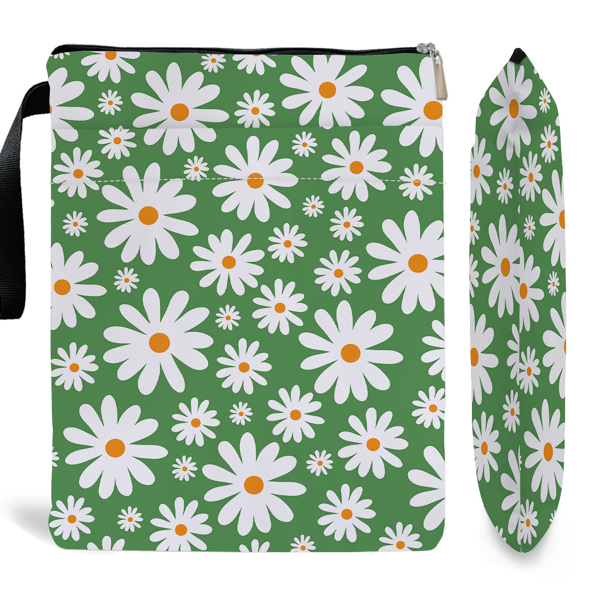 Green Floral pattern book cover with zippered pocket - Lightweight polyester view 2