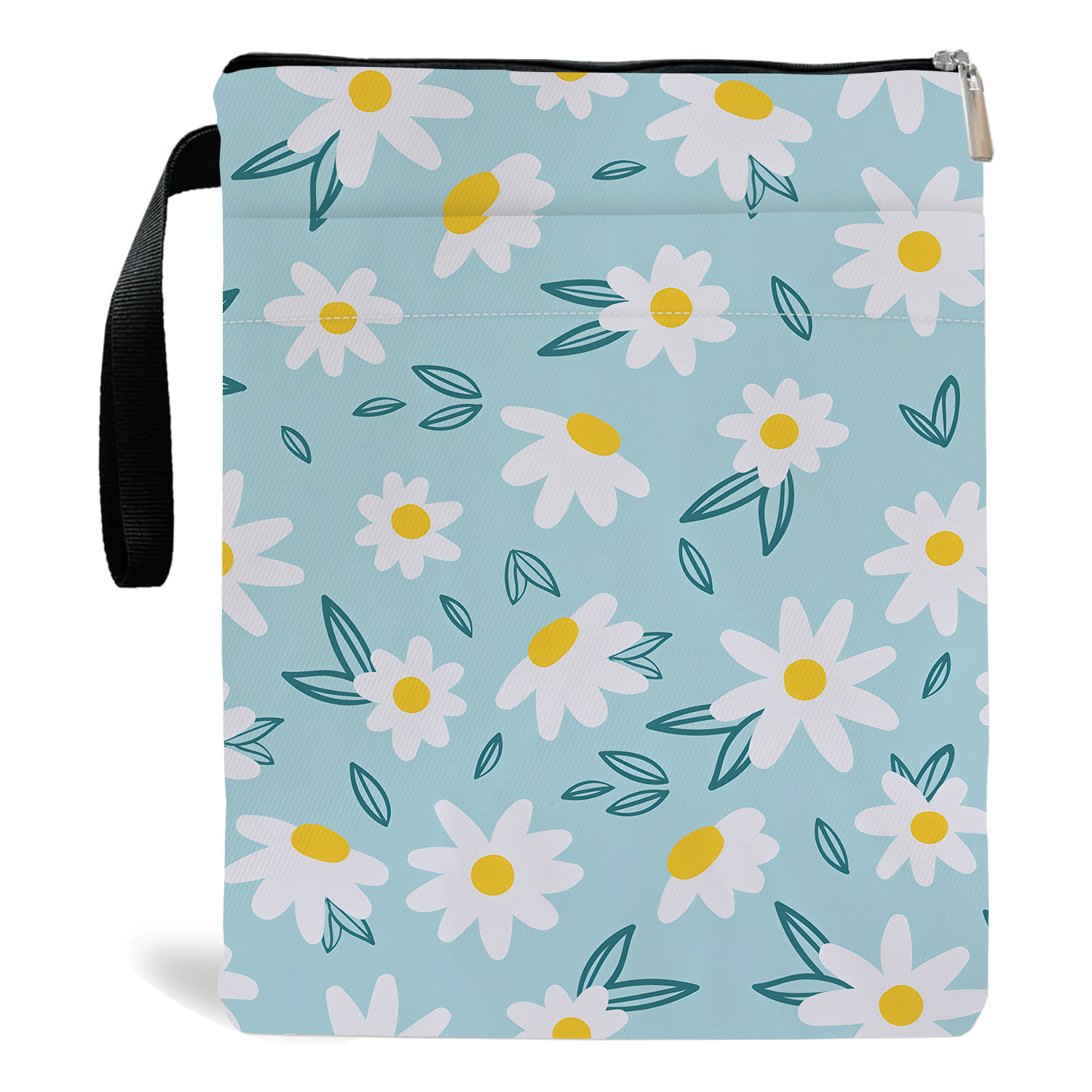 Blue Floral pattern book cover with zippered pocket - Lightweight polyester