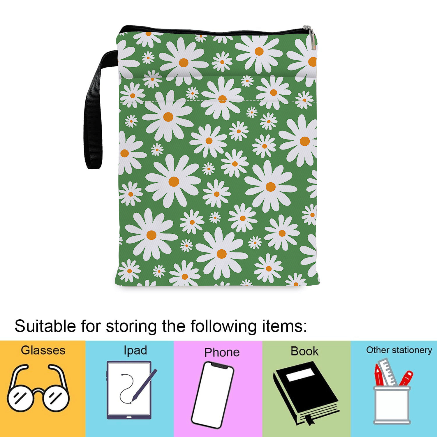 Blue Floral pattern book cover with zippered pocket - Lightweight polyester view 4