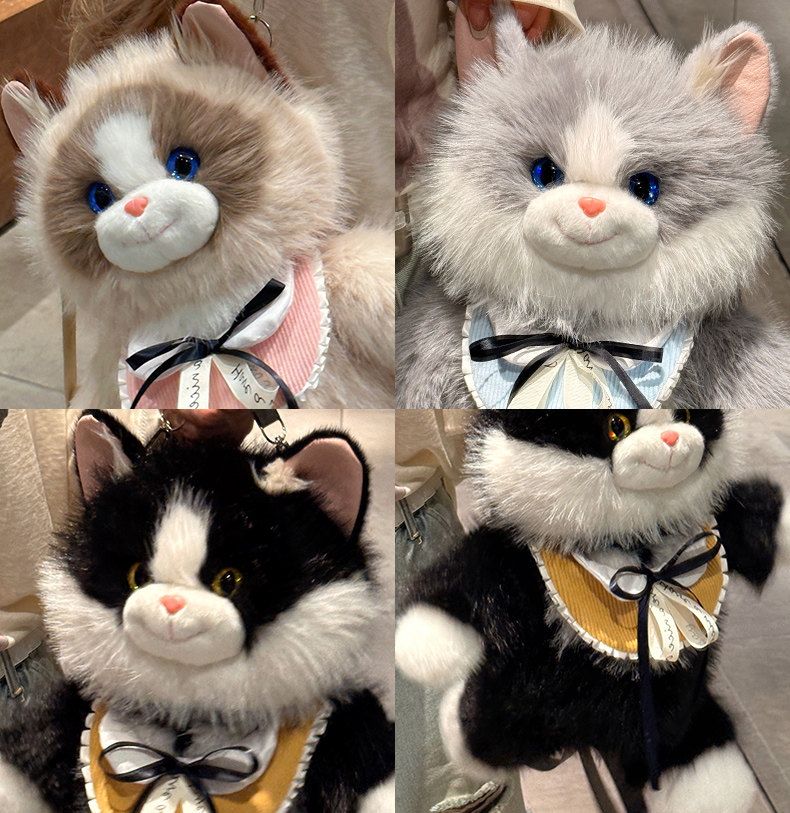 Grey Adorable Plush Cat Backpack - Soft Furry Doll Bag with Zipper Compartment view 4