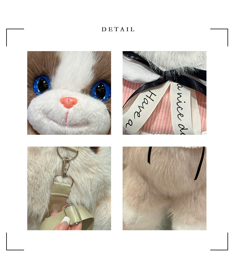 Brown Adorable Plush Cat Backpack - Soft Furry Doll Bag with Zipper view 5