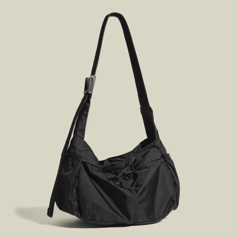 Black Large Capacity Nylon Tote Bag - Water Resistant Casual Shoulder Bag for