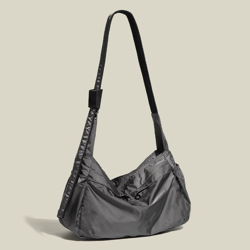 Grey Large Capacity Nylon Tote Bag - Water Resistant Casual Shoulder Bag for