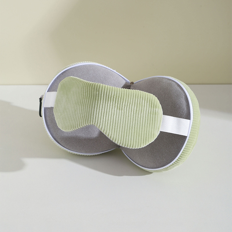 Green and Grey 3-in-1 Foldable Sleep Eye Mask with Neck Pillow - Compact