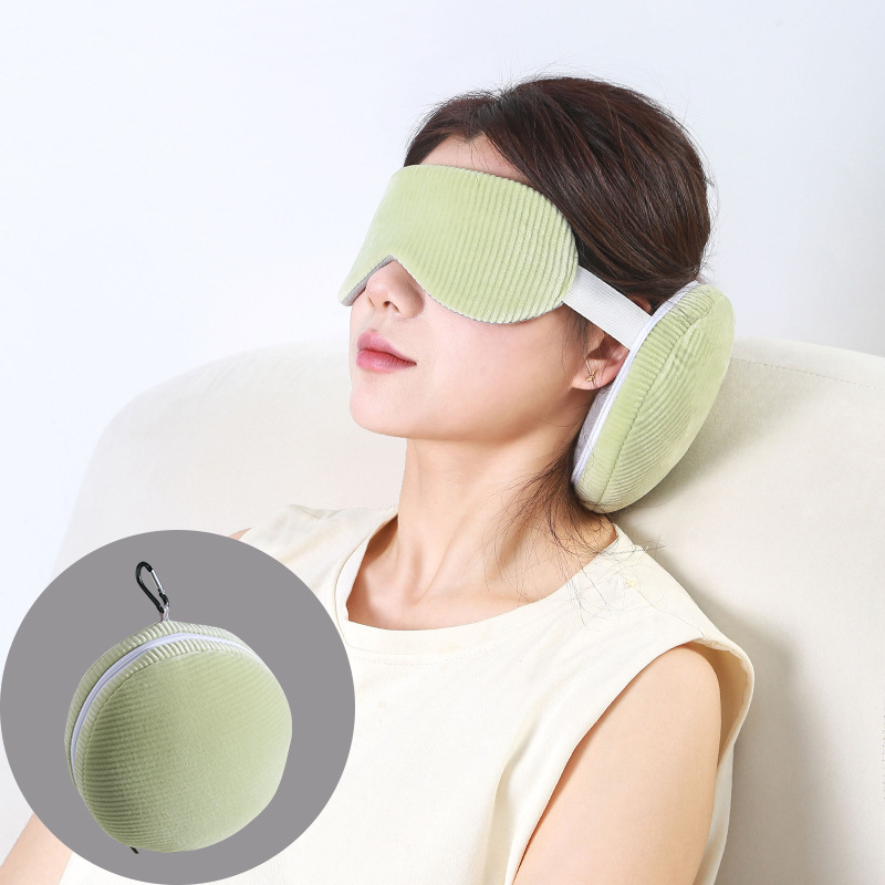 Grey 3-in-1 Foldable Sleep Eye Mask with Neck Pillow - Compact Travel Pillow view 2