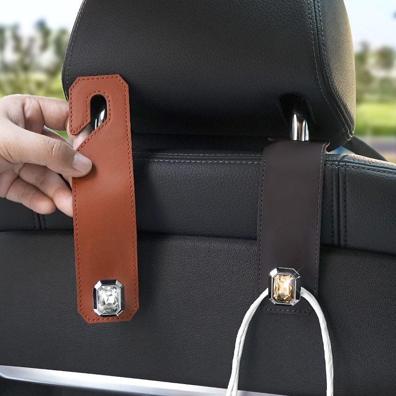 Claret Car Multi-Functional PU Leather Hook with Crystal Decoration – Hidden view 2