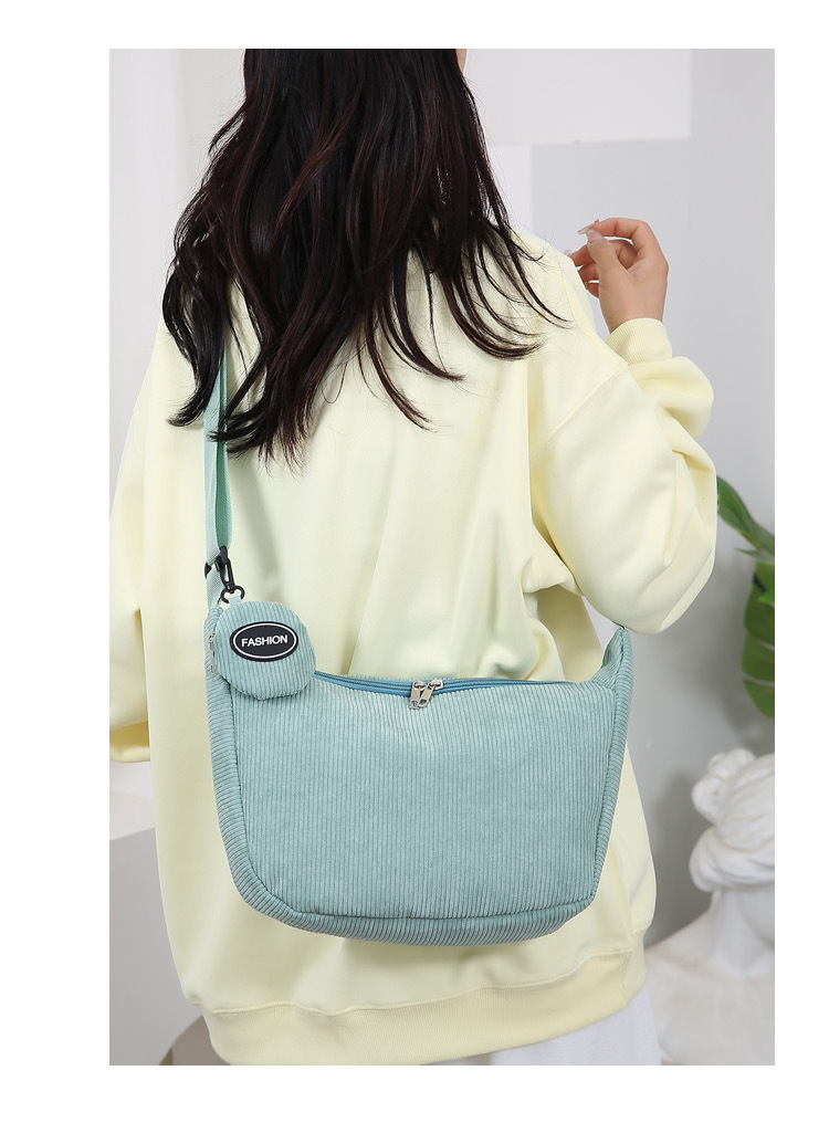 Green Minimalist Corduroy Crossbody Bag – Large Capacity Single Shoulder & view 2