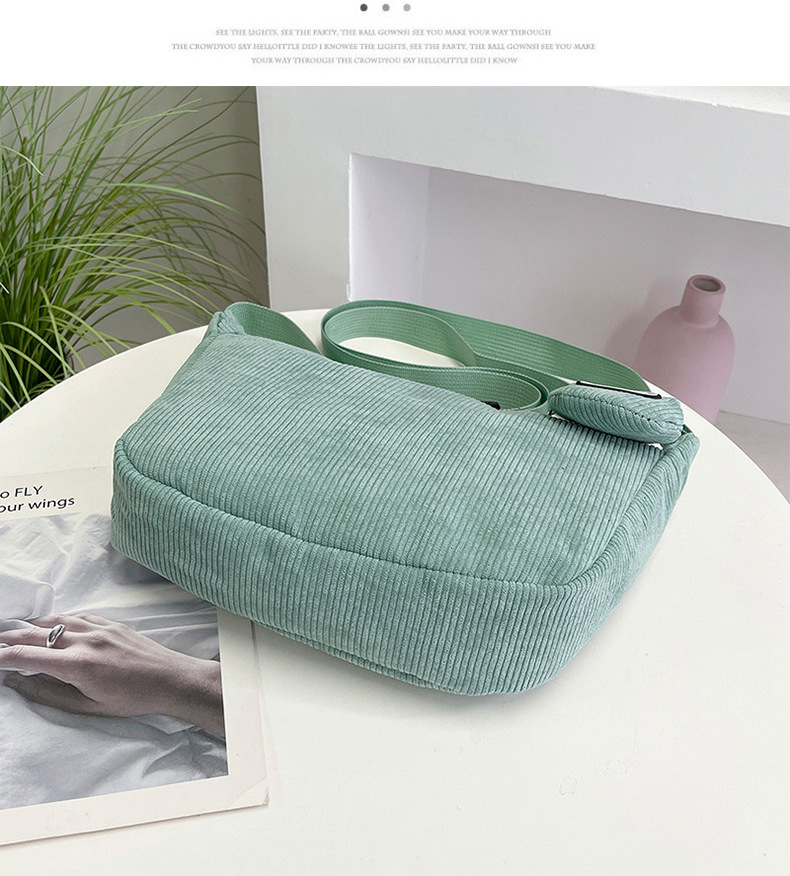 Green Minimalist Corduroy Crossbody Bag – Large Capacity Single Shoulder & view 5