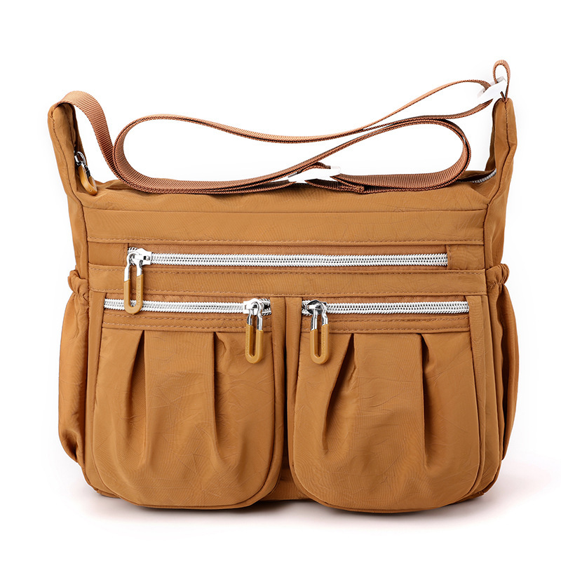 Brown Multi-Pocket Lightweight Nylon Crossbody Bag – Stylish