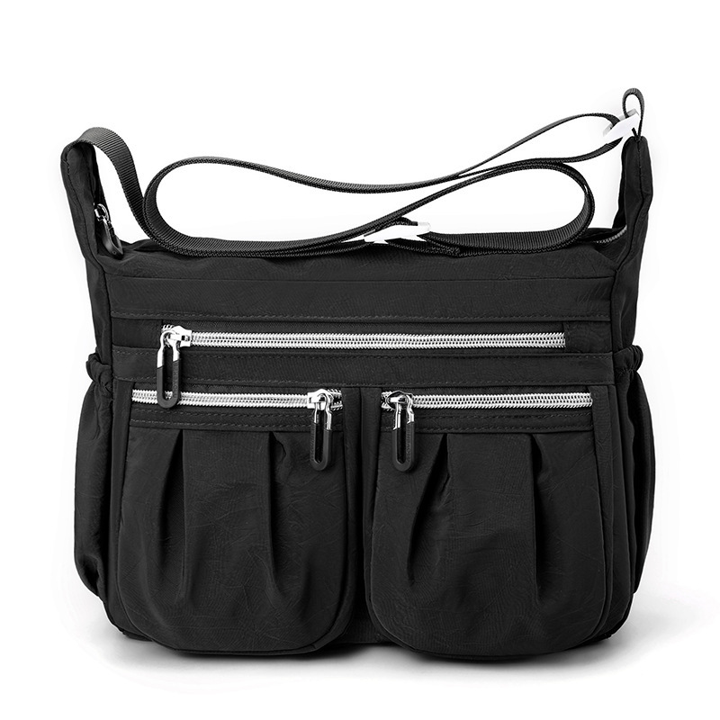 Black Multi-Pocket Lightweight Nylon Crossbody Bag – Stylish