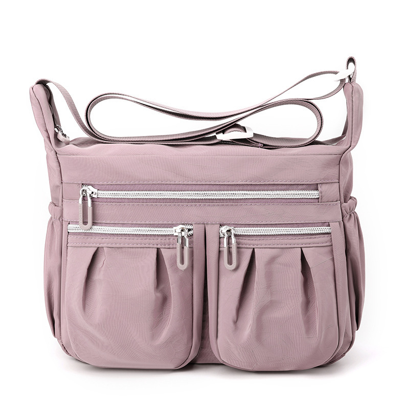 Purple Multi-Pocket Lightweight Nylon Crossbody Bag – Stylish