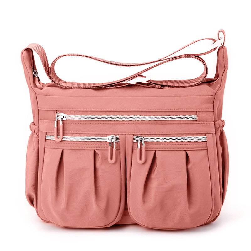 Pink Multi-Pocket Lightweight Nylon Crossbody Bag – Stylish