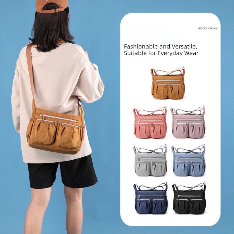 Grey Multi-Pocket Lightweight Nylon Crossbody Bag – Stylish view 2