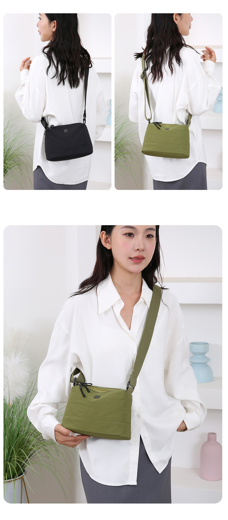 Green Lightweight Multi-Layer Crossbody Bag for Women – Compact view 3