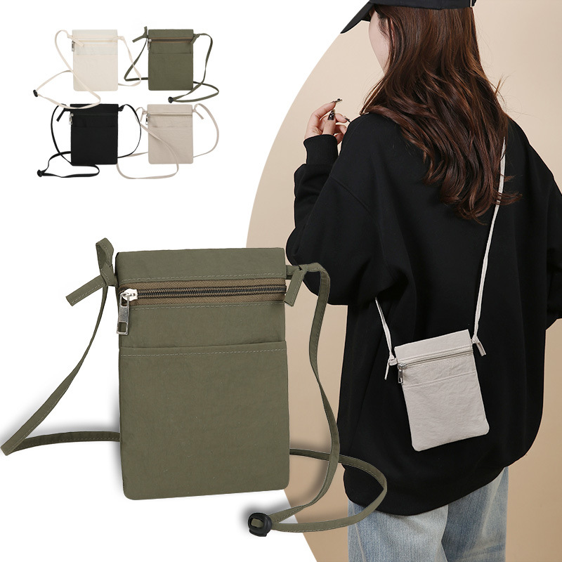 Dark Beige Minimalist Lightweight Nylon Crossbody Phone Bag - Compact & view 2