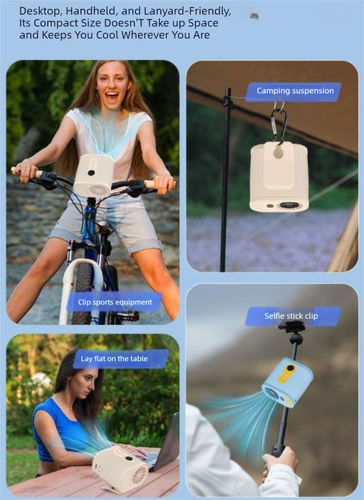 Beige High-Speed Mini Clip Fan with 360° Rotation – Portable view 3