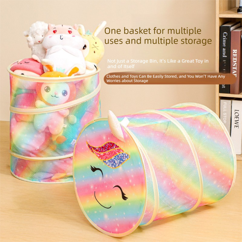 2 Pcs Cute Unicorn Design Foldable Mesh Storage Basket – Rainbow-Colored Toy