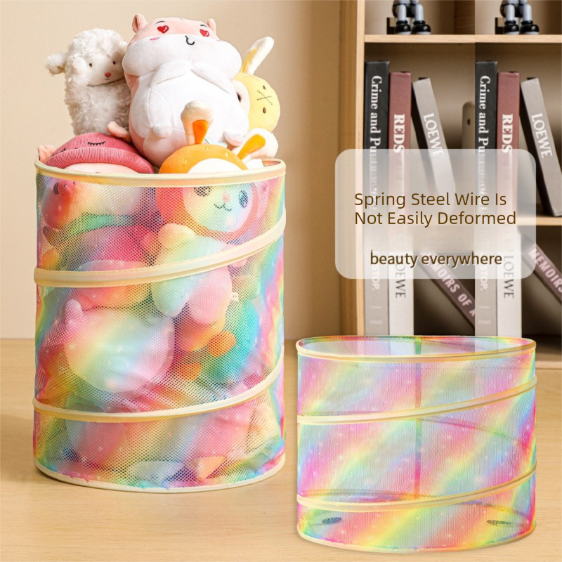 2 Pcs Cute Unicorn Design Foldable Mesh Storage Basket – Rainbow-Colored Toy view 2