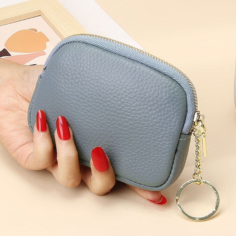 Blue Stylish Mini Zipper Wallet for Women – Compact PU Coin Purse with Key