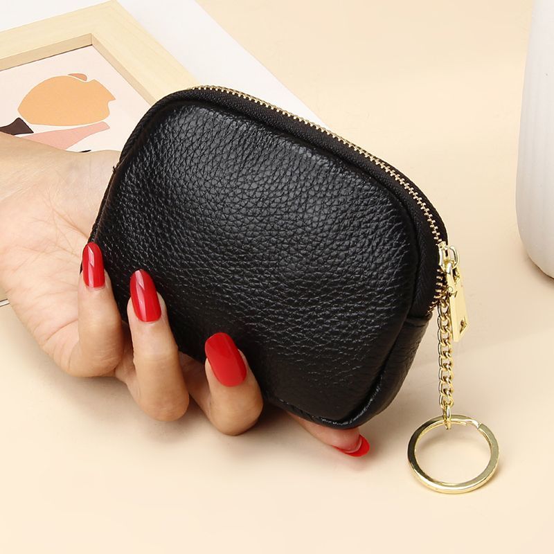 Black Stylish Mini Zipper Wallet for Women – Compact PU Coin Purse with Key