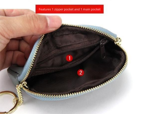 Black Stylish Mini Zipper Wallet for Women – Compact PU Coin Purse with Key view 3