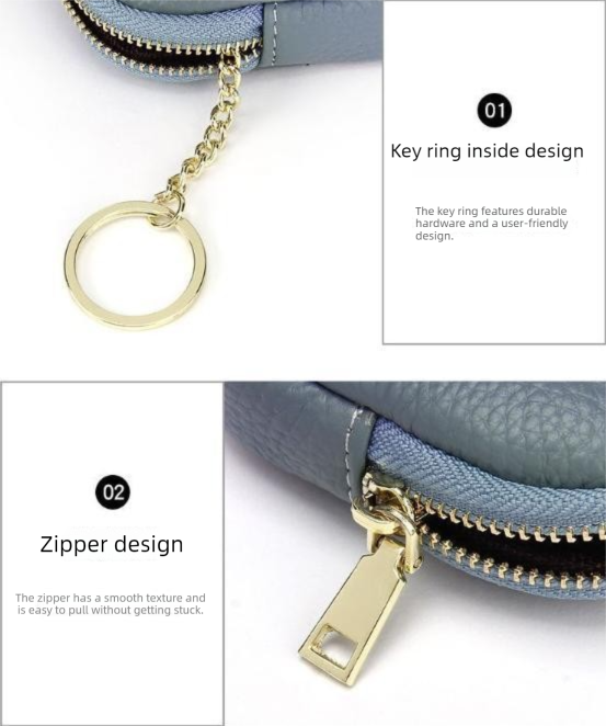 Black Stylish Mini Zipper Wallet for Women – Compact PU Coin Purse with Key view 4