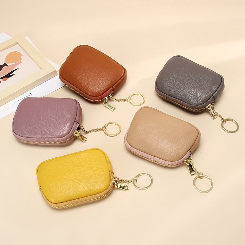 Brown Stylish Mini Zipper Wallet for Women – Compact PU Coin Purse with Key view 2