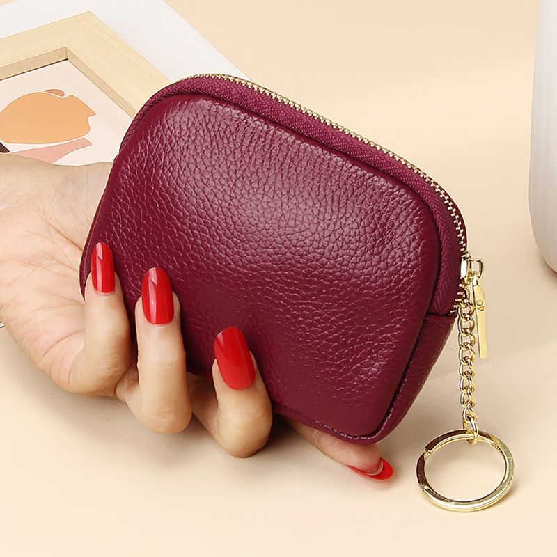 Claret Stylish Mini Zipper Wallet for Women – Compact PU Coin Purse with Key