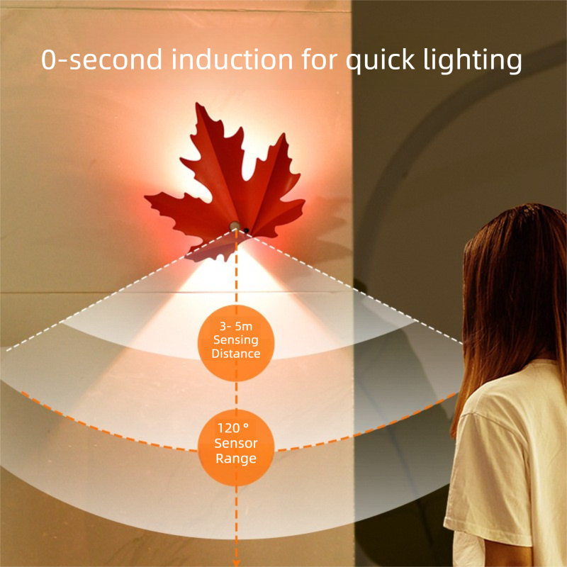 2 Pcs Maple Leaf Smart LED Night Light – Battery-Powered Motion Sensor with view 4