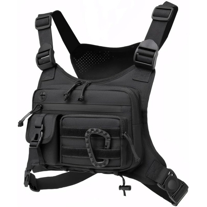 Black Outdoor Tactical Chest Pack – Lightweight Running & Hiking Vest for Men
