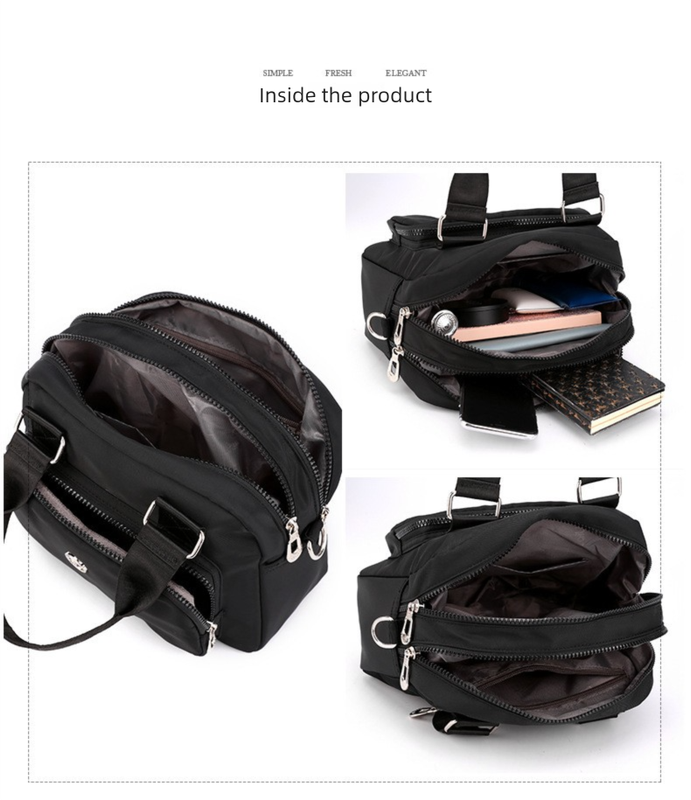 Black Large Capacity Single Shoulder Bag – Waterproof Nylon Tote with view 5