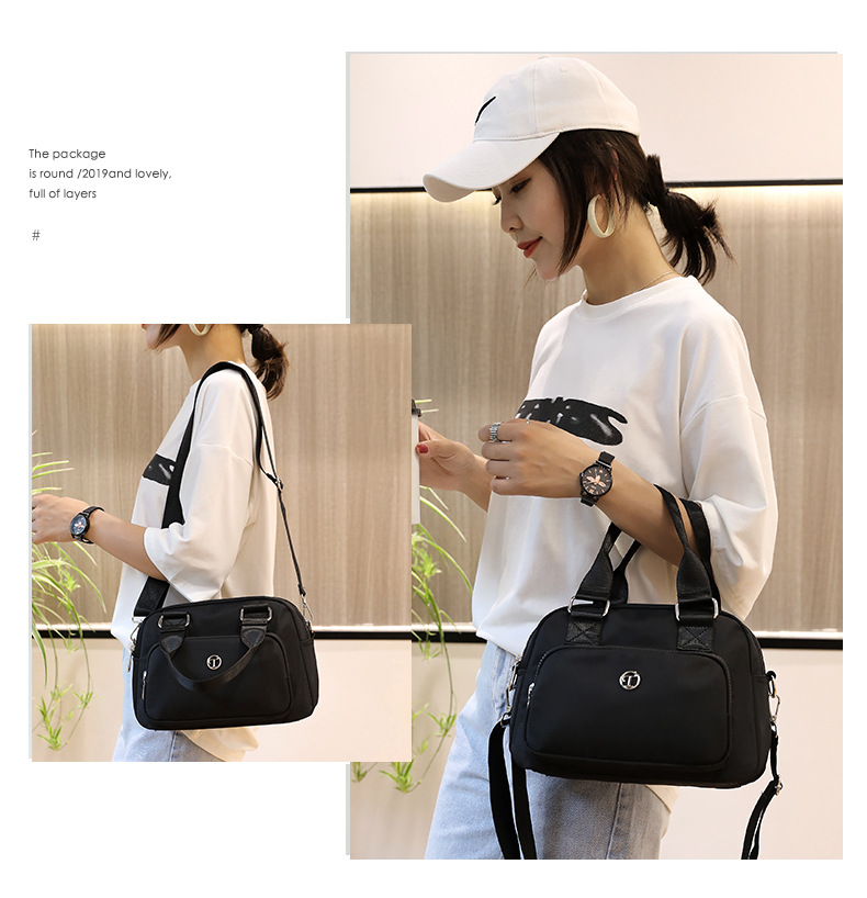 Black Large Capacity Single Shoulder Bag – Waterproof Nylon Tote with view 7