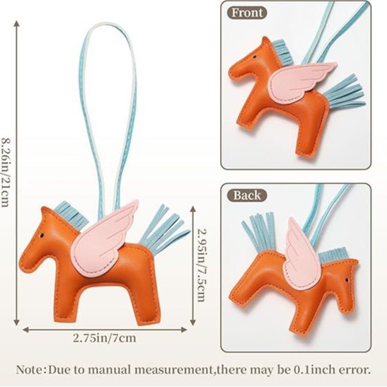 Beige PU Leather Pegasus Keychain – Cute Flying Horse Pendant with Wings and Rope view 3