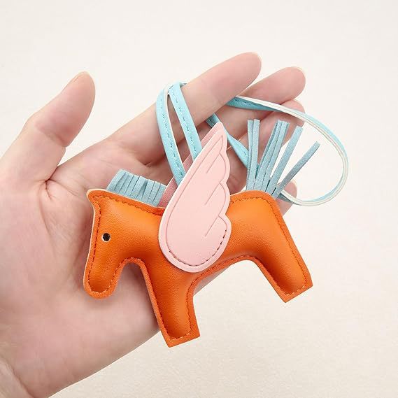 Beige PU Leather Pegasus Keychain – Cute Flying Horse Pendant with Wings and Rope view 5
