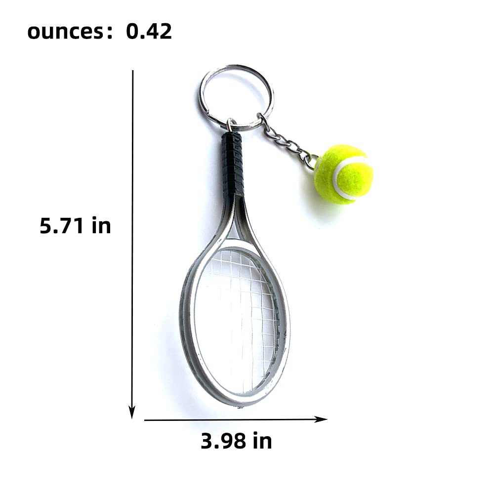Green Simulation Tennis Racket Keychain – Mini Tennis Racket and Ball Pendant view 3
