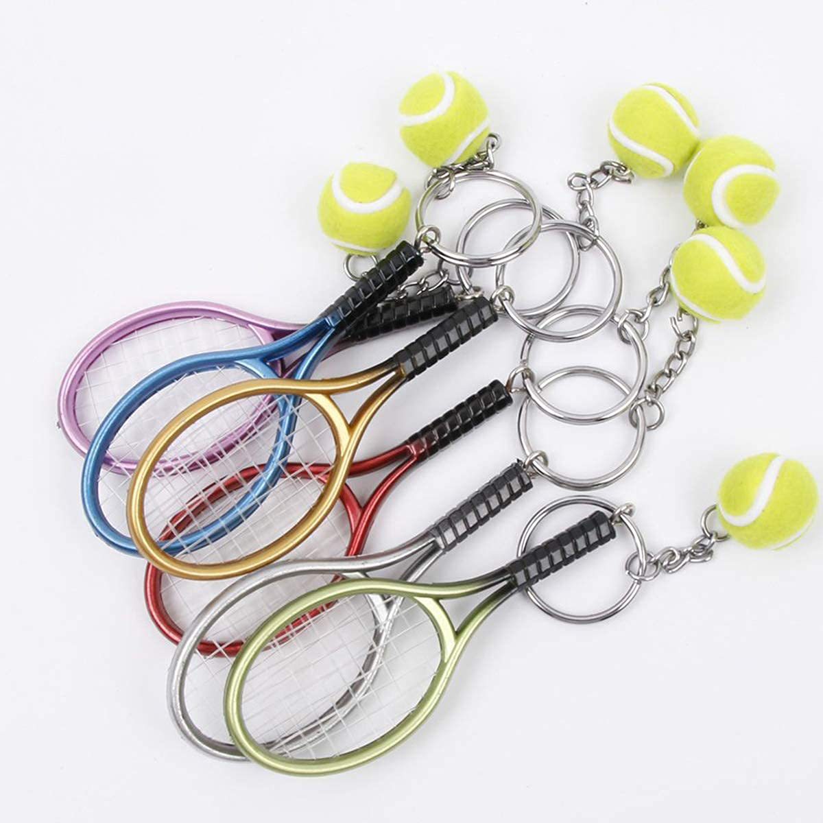 Green Simulation Tennis Racket Keychain – Mini Tennis Racket and Ball Pendant view 4