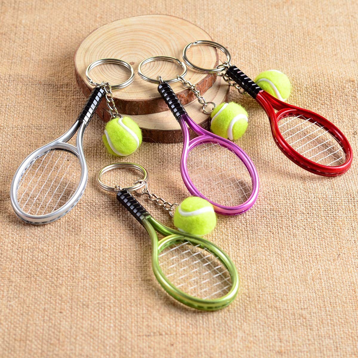 Red Simulation Tennis Racket Keychain – Mini Tennis Racket and Ball Pendant view 2