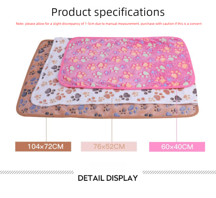 Beige Pet Blanket Set – Plush Paw Print Design, 3-Piece Pack (S/M/L Sizes) view 4