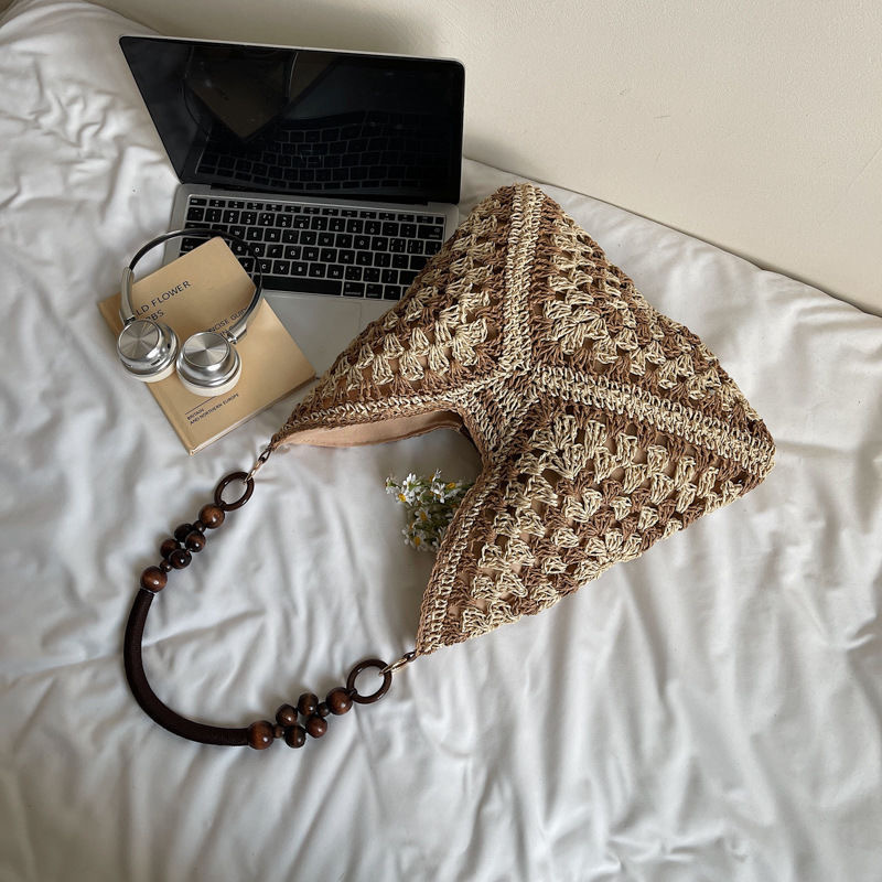 Beige and Brown Stylish Hand-Woven Paper Rope Bag – Boho Crochet Tote for
