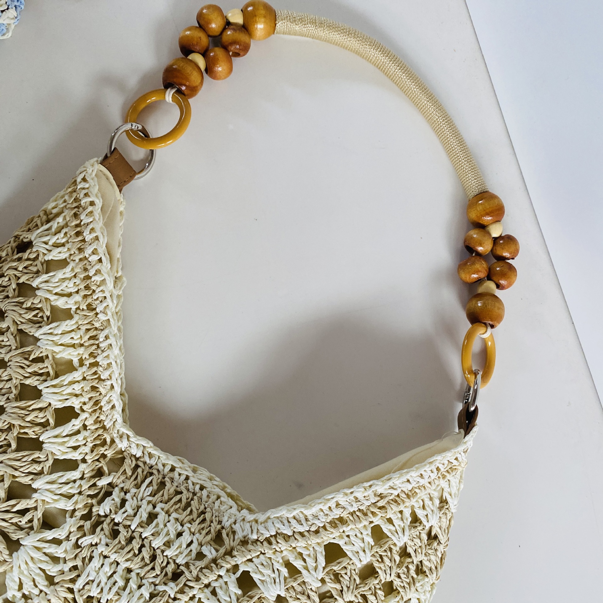 Beige and Brown Stylish Hand-Woven Paper Rope Bag – Boho Crochet Tote for view 3