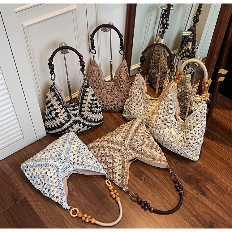Brown Stylish Hand-Woven Paper Rope Bag – Boho Crochet Tote for Summer & Travel view 2