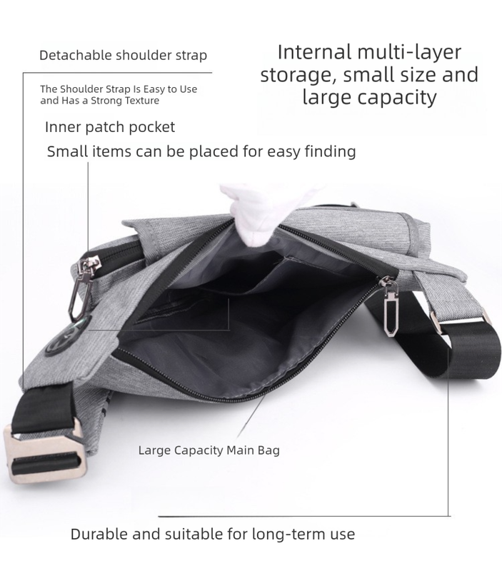 Black Men's Nylon Fabric Chest Bag – Lightweight view 4